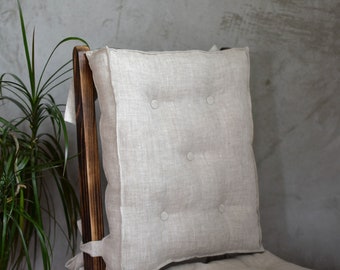 Handmade Linen Chair Cushion with Ties: Stone Washed Seat Pad