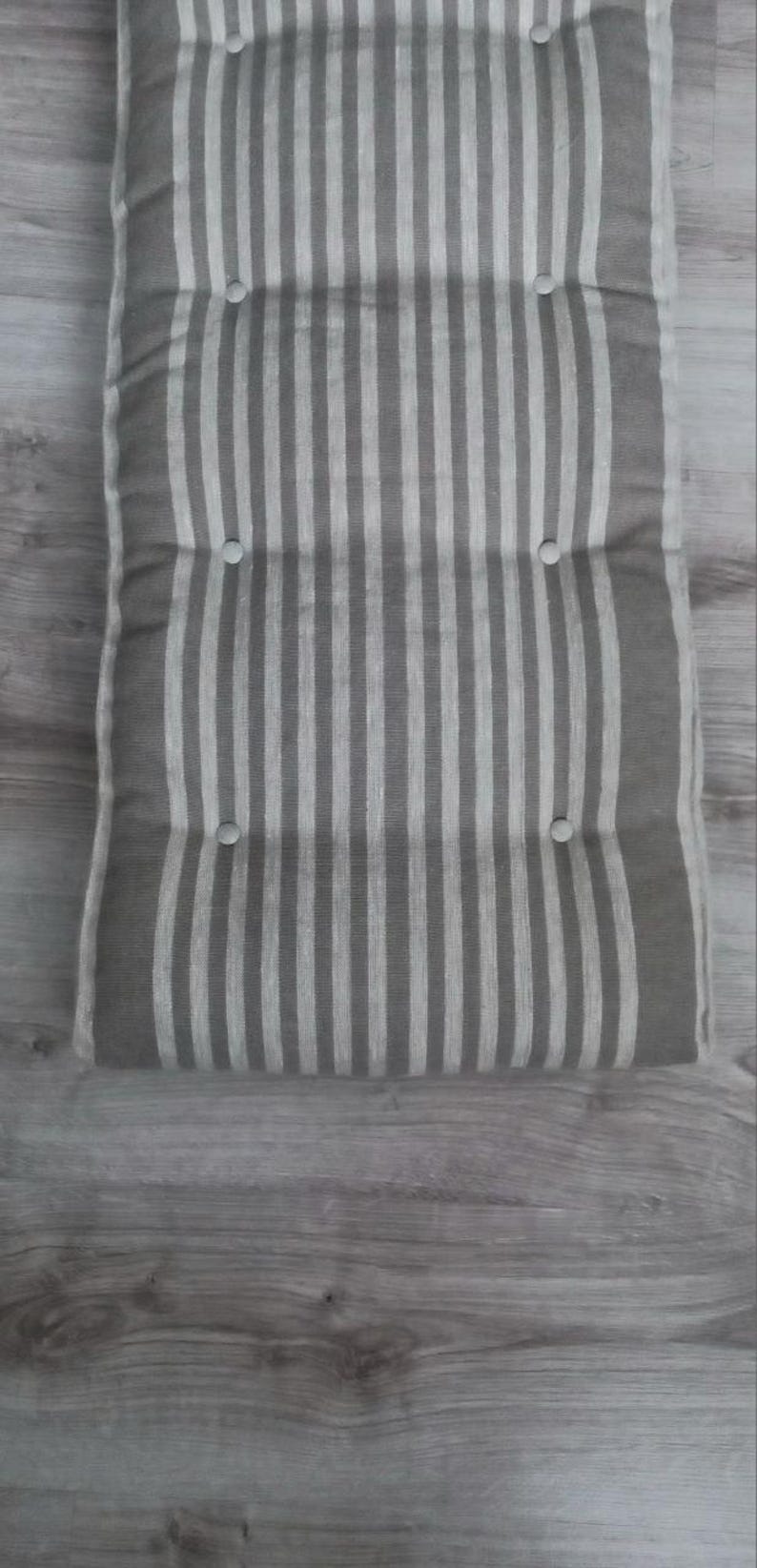 Custom Linen Bench Cushion: Farmhouse Stripe Tufted Seat Pad image 7