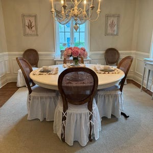 The full-length skirt chair cover made of 100 % prewashed organic linen . Custom chair slipcover. image 2