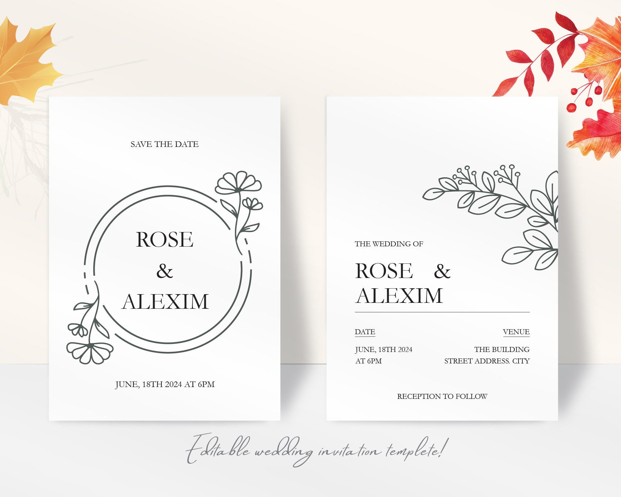 Editable Wedding Invitation Printable Wedding Invitation - Etsy