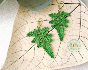 Micro crochet fern, bracelet, handmade drop earrings, pendant, micro crochet jewelery, gift, summer