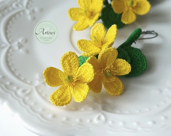 Micro crochet flower marigold, handmade drop earrings with flowers marigold, micro crochet jewelery, gift, spring summer