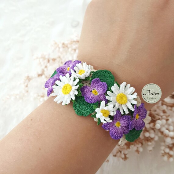 Micro Crochet Flower Bracelet, Crochet Bracelet