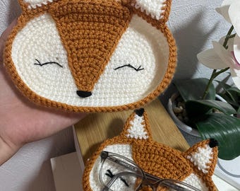 Crochet fox basket – glasses holder / catch-all tray – handmade to order