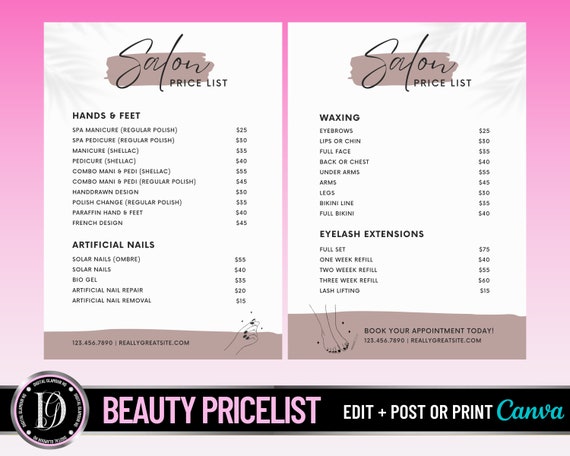 Beauty Salon Treatments Menu White Brown Hair Salon Price - Etsy Beauty Salon Treatments Menu White Brown Hair Salon Price - Etsy