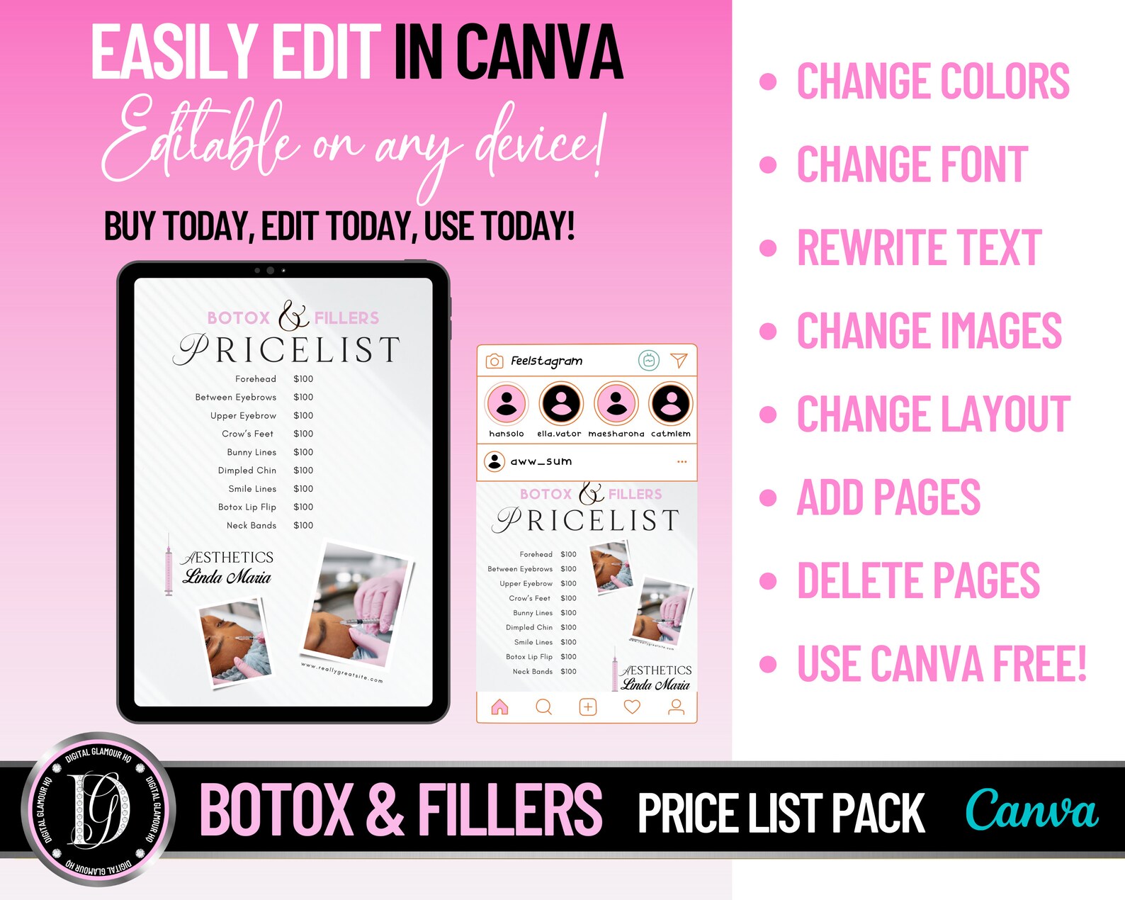 Botox & Fillers Price List Botox Treatments Menu Dermal Etsy