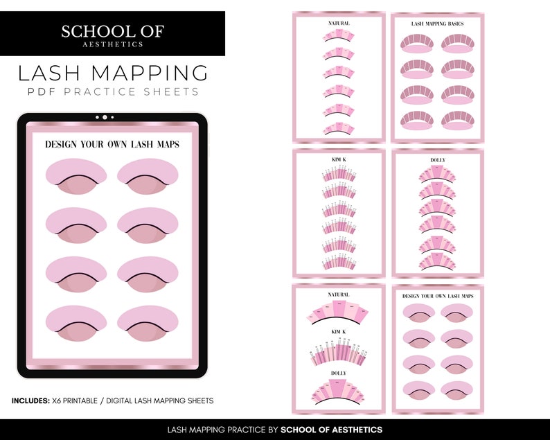 Lash Map Printables, Simple Lash Map Practice for Students, Eyelash