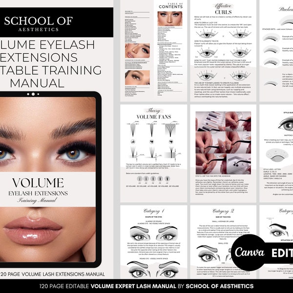 Volume Lash Manual, Russian Volume Lash Extensions, Lashes Training Manual, Mega Volume Lashes, Hand Fan Eyelashes, Editable in Canva