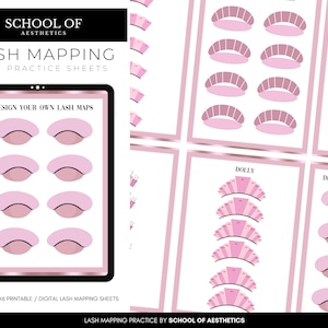 Lash Map Printables, Simple Lash Map Practice for Students, Eyelash Extensions Training Resource, Printable PDF x6 Pages, Instant Download