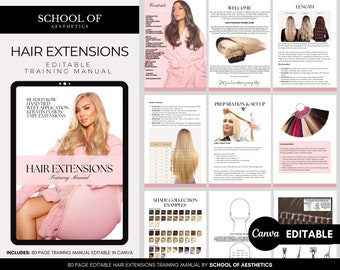 Hair Extensions Training Manual, Complete Guide, All Hair Extension Systems, Professional Hair Extensions Training Guide, Editable in Canva