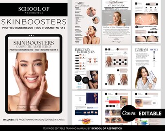 SKIN BOOSTERS Training Manual, Profhilo, Sunekos 200 & 1200, Toskani TKN ha 3, Medical Spa, Nurse Injector, Face, Body, Edit in Canva