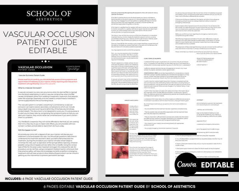 Vascular Occlusion Patient Forms, Vascular Compromise Symptoms