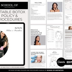 BOTOX Policy Procedures Manual, 32 Page Packet, Canva Template, Nurse Injector, Medspa, Aesthetics, Clinic, Editable for your Brand