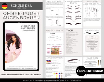 DEUTSCH Ombre Powder Brows Trainingsbuch, PMU Brows, Anleitung für Ausbilder, Studenten, Printable, Instant Download, bearbeitet in Canva