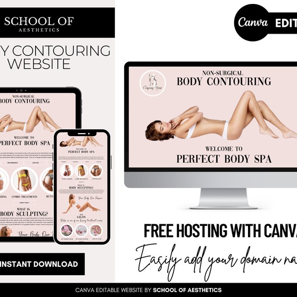 Body Contouring Website, Body Sculpting Clinic Website Template, Easy to Edit, FREE Hosting, FREE Images, EDIT in Canva on any device