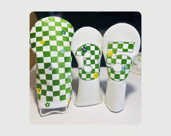 Fundas para palos de golf con estampado floral a cuadros