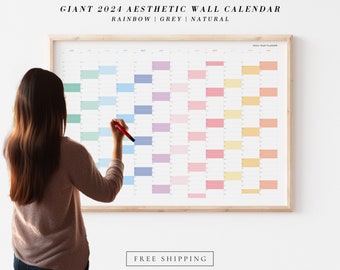 Giant 2024 Wall Calendar | 2024 Large Wall Planner | Annual Planner | Yearly Planner | Monthly Planner | 2024 Horizontal Planner, PASTELS