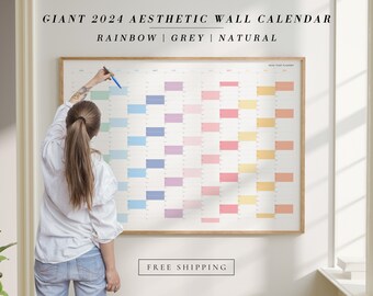 Giant 2024 Wall Calendar | 2024 Large Wall Planner | Annual Planner | Yearly Planner | Monthly Planner | 2024 Horizontal Planner, Neutral