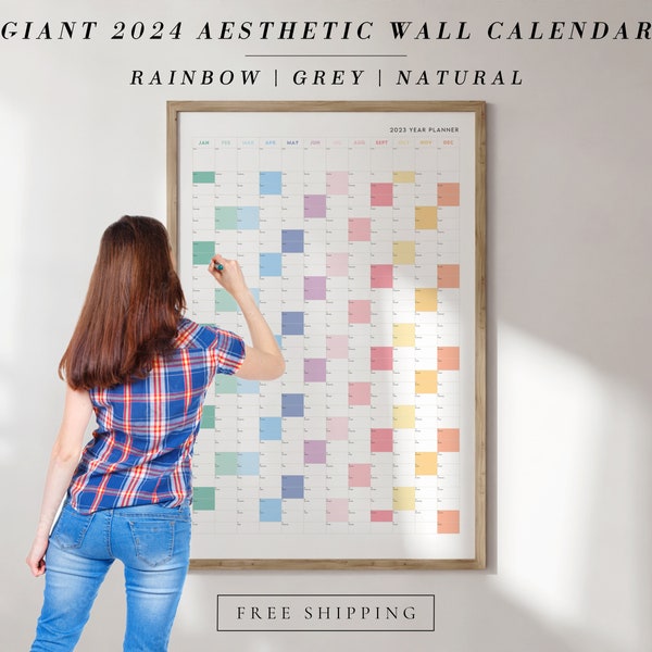 Calendario de pared gigante 2024 / Planificador de pared grande 2024 / Planificador anual / Planificador anual / Planificador mensual / Planificador vertical 2024, Neutral