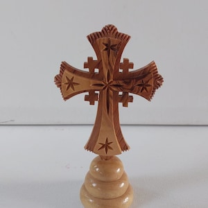 Olive Wood Standing Jerusalem Cross , Handmade in Bethlehem , Holy Land !