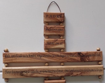 Padre Nuestro Oracion en Cruz en Madera de Olivo, Oración del Padre Nuestro (en español) en Cruz de Madera de Olivo, Tamaño Grande