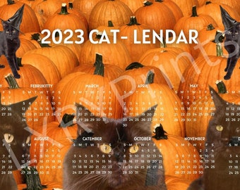 1-Page Black Cat 2023 Cute Calendar / Cat-Lendar