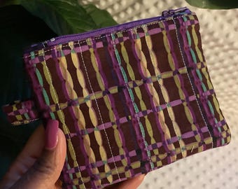 Quilted Mini Wallet, Quilted Coin Purse, Keychain Wallet, Quilted zipper wallet, Plaid Wallet