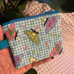 Mini billetera acolchada, monedero acolchado, billetera con llavero, billetera acolchada con cremallera, billetera con mariposa