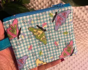 Quilted Mini Wallet, Quilted Coin Purse, Keychain Wallet, Quilted zipper wallet, Butterfly Wallet