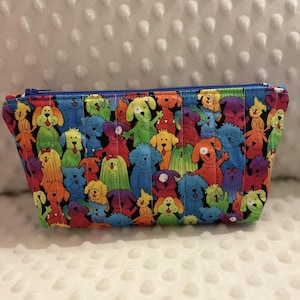 Quilted Pouch, Quilted Zipper Pouch, Quilted Zipper Bag, Cosmetic Bag, Makeup Bag, Cupcake Zipper Bag, Rainbow Dog Pouch