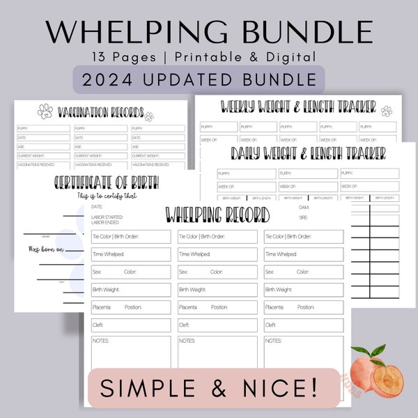 2024 WHELPING BUNDLE | Printable & Digital - Puppy Growth Tracker | Breeding Records | GoodNotes | Dam Care | Instant Download