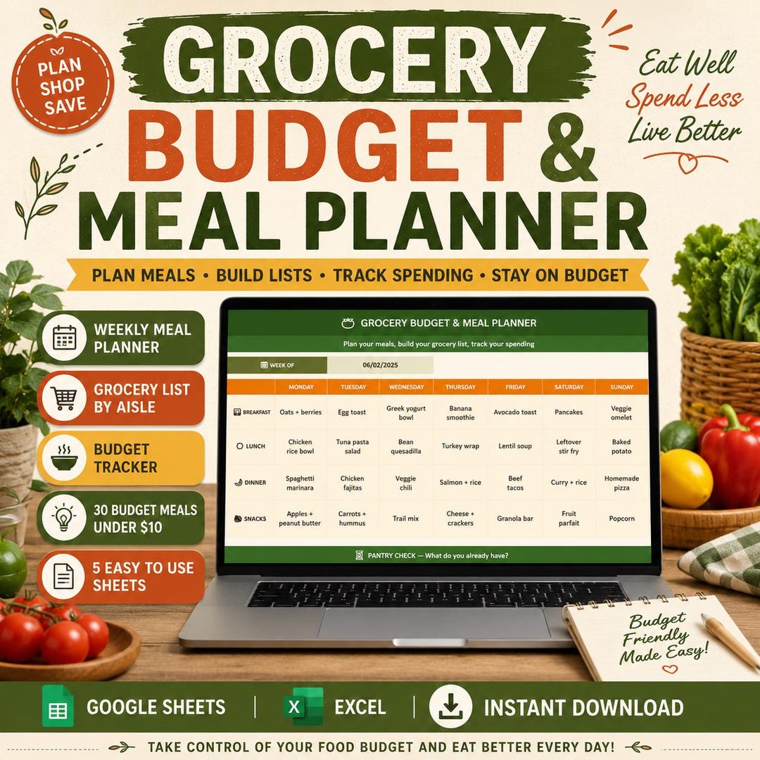 Grocery Budget Tracker Spreadsheet: Weekly Meal Planner & Grocery List ...