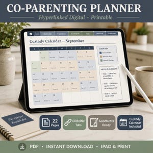 Co Parenting Planner Printable PDF | Digital Planner GoodNotes | Custody Calendar Shared Expense Tracker iPad Planner