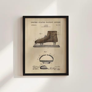 Hockey Skate Patent Framed Print, Hockey Office Decor, Hockey Gift for Him, Vintage Hockey Poster, Watercolor Print, Gift for Dad