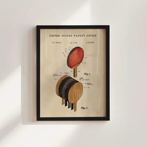 Ping Pong Paddle Patent Framed Print, Ping Pong Office Decor, Ping Pong Gift for Him, Vintage Ping Pong Poster, Watercolor Print, Dad Gift