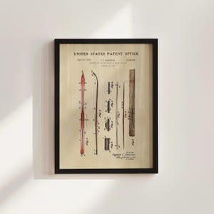 Impresión enmarcada de patente de esquí, decoración de oficina de esquí, regalo de esquí para él, póster de esquí vintage, impresión de acuarela, regalo para papá