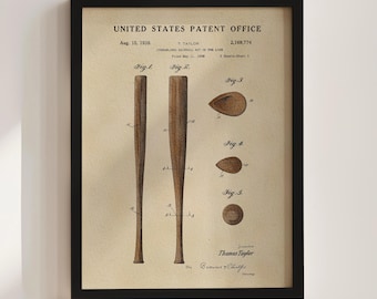 Baseball Bat Patent Print (1928)
