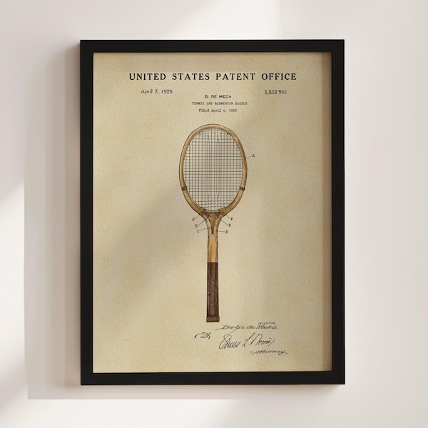 Tennis Racket Patent Print (1925)