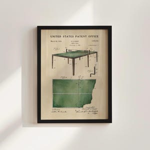 Ping Pong Table Patent Framed Print, Ping Pong Office Decor, Ping Pong Gift for Him, Vintage Ping Pong Poster, Watercolor Print, Dad Gift