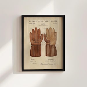 Hockey Glove Patent Framed Print, Hockey Office Decor, Hockey Gift for Him, Vintage Hockey Poster, Watercolor Print, Gift for Dad