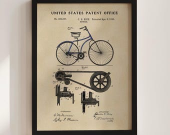 Blue Bicycle Patent Print (1890)