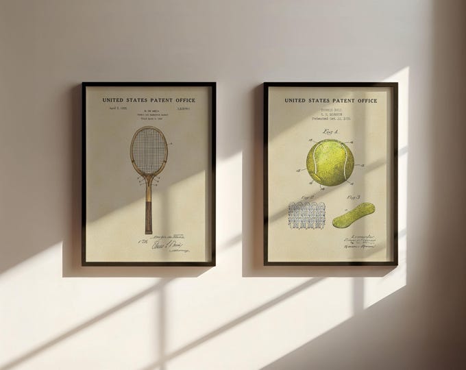 Tennis Set Patent Framed Prints - Vintage Tennis Wall Art, Unique Gift for Tennis Lovers, Office Decor