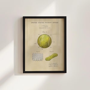 Tennis Ball Patent Framed Print, Tennis Office Decor, Tennis Gift for Him, Vintage Tennis Poster, Watercolor Print, Gift for Dad