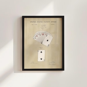 Stampa incorniciata con brevetto di carte da gioco di poker, decorazione per ufficio con tema poker, regalo di poker per lui, poster di poker vintage, stampa ad acquerello, regalo per papà