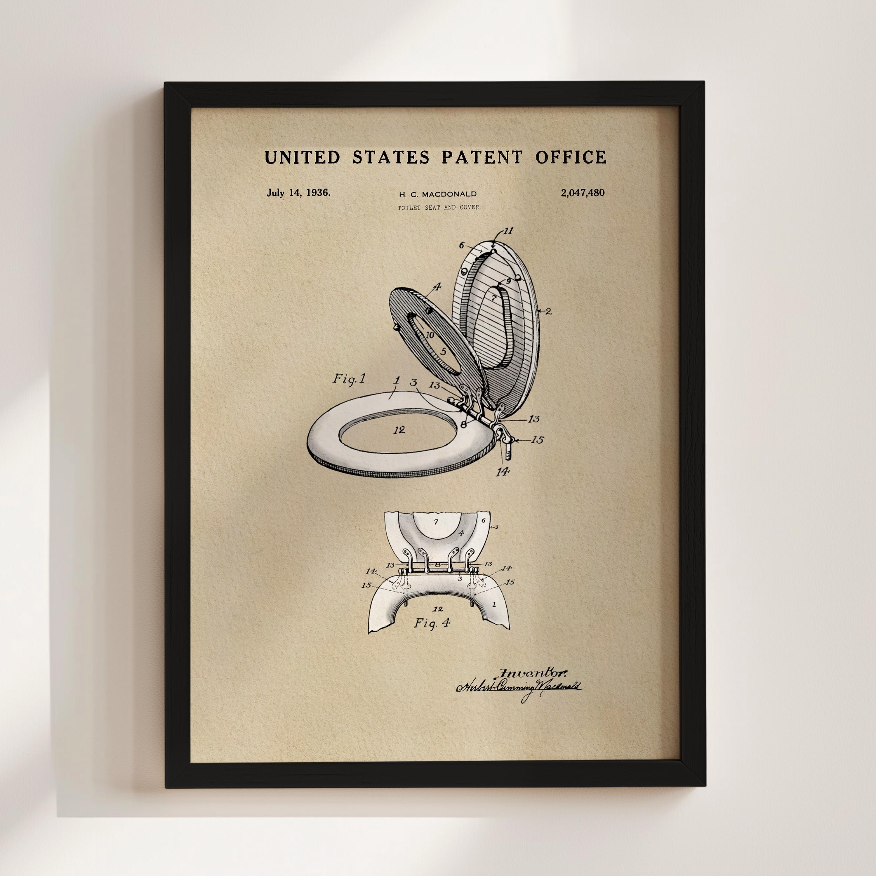 Bathroom Patent Vintage s Prints ,Toilet Roll,Cistern,Lavatory Design,Loo Canvas Painting Blueprints Home Wall Art Decor - 15