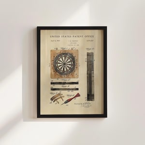Dartboard Patent Framed Print - Vintage Darts Wall Art, Unique Gift for Darts Lovers, Office Decor