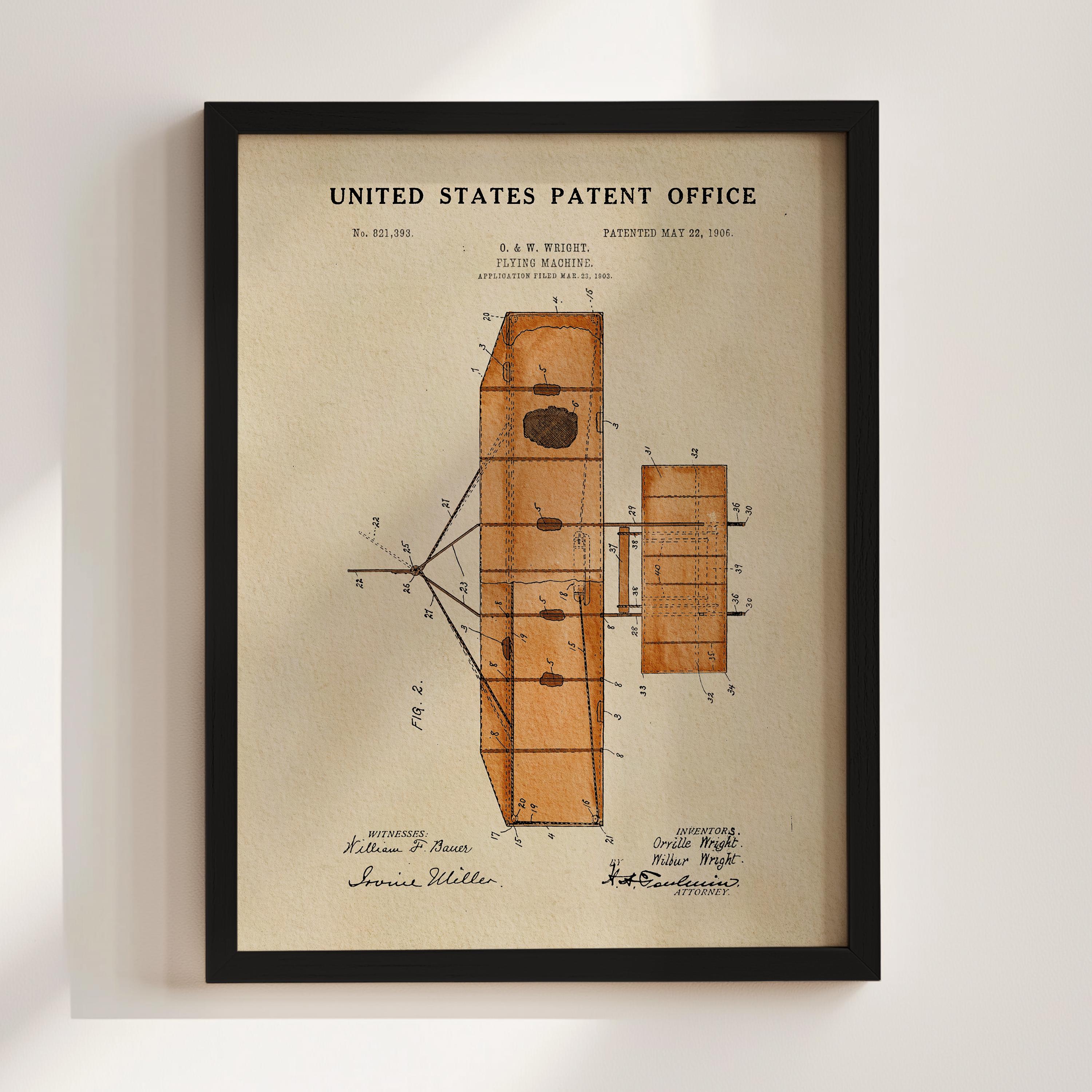 Affiche brevet des frères Wright, impression d'art brevet AVION vintage, machine volante brevet Wright Brothers 1911, idée cadeau aviation - France