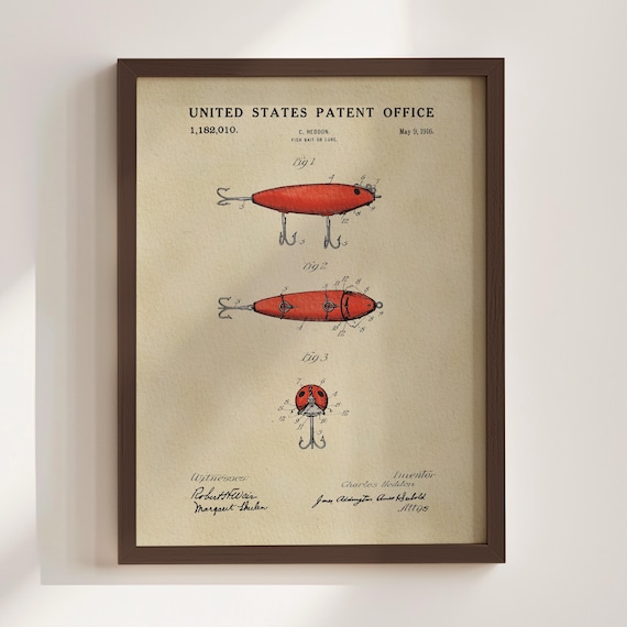 Red Fishing Lure Patent Print (1916) - Etsy