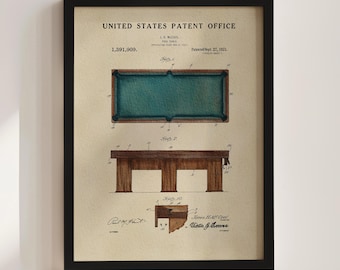 Pool Table Patent Print (1921)