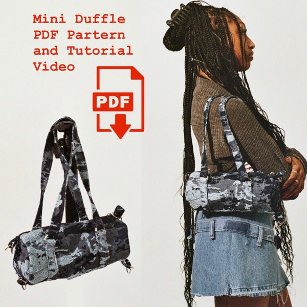 Mini Duffel Bag Pattern | SMALL Duffle Bag | DIY | Canvas Bag | Sewing Pattern | PDF Download Video Tutorial | Cylinder Duffel Bag Template